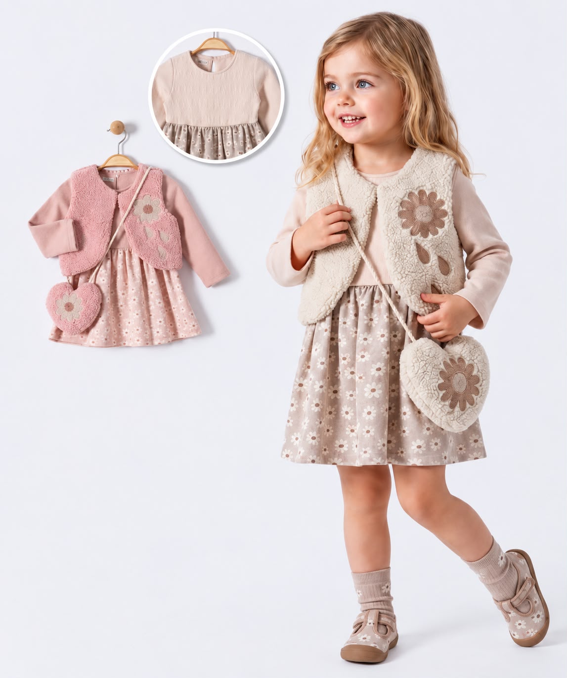 Girls Floral Vest Dress Set