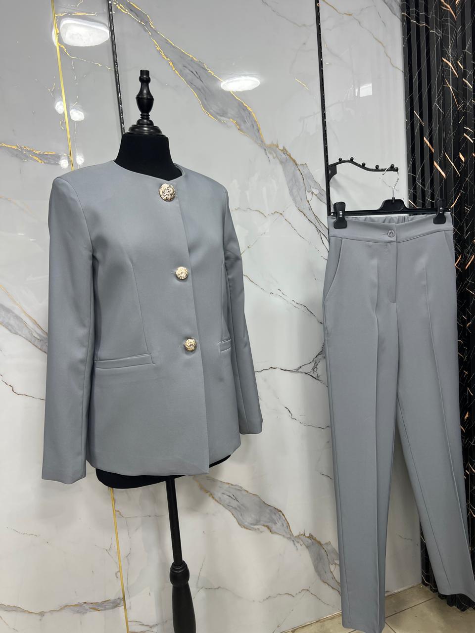 Collarless Blazer & Pants Set