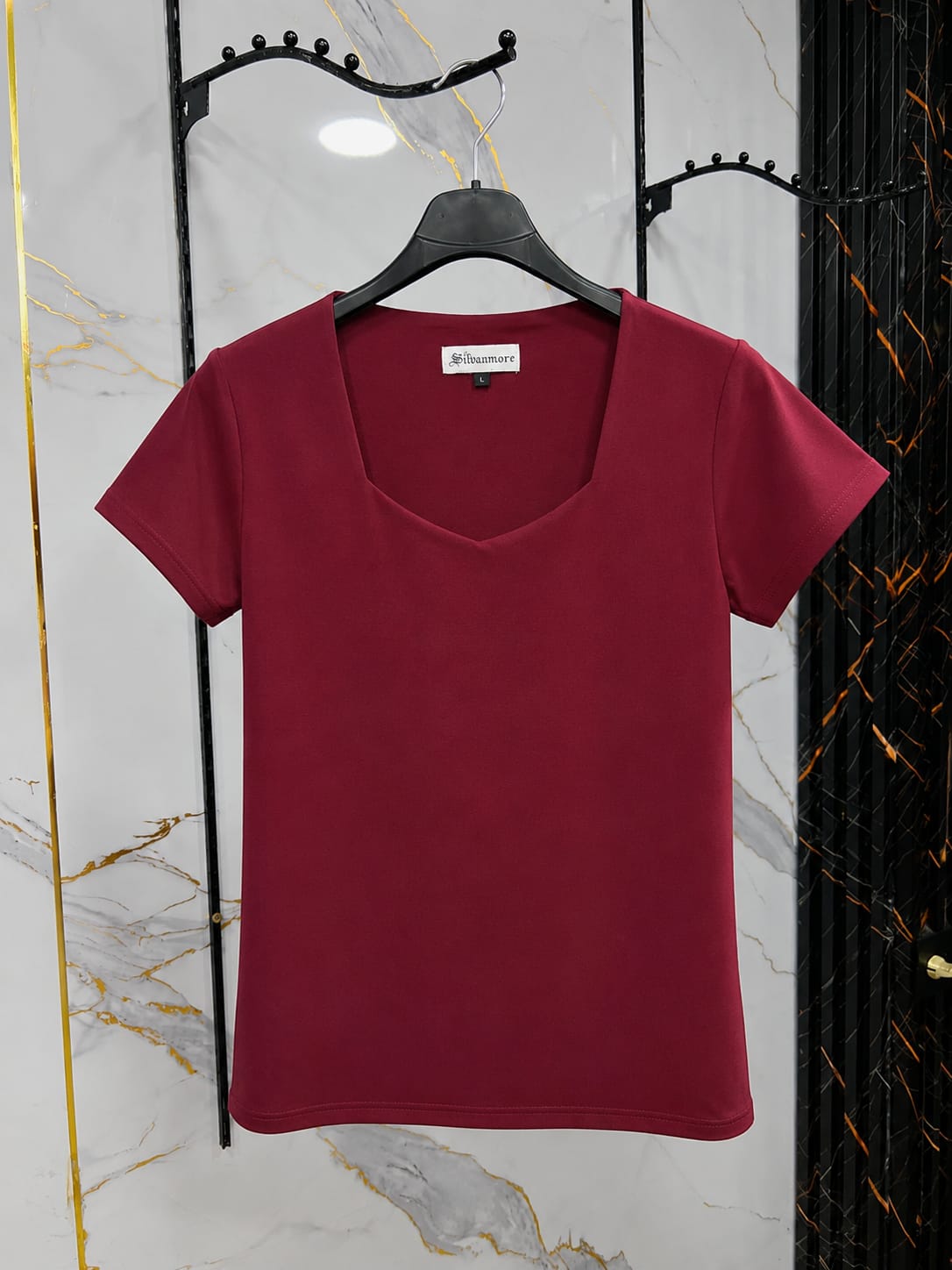 Basic Half Sleeve Sweetheart Neck Top
