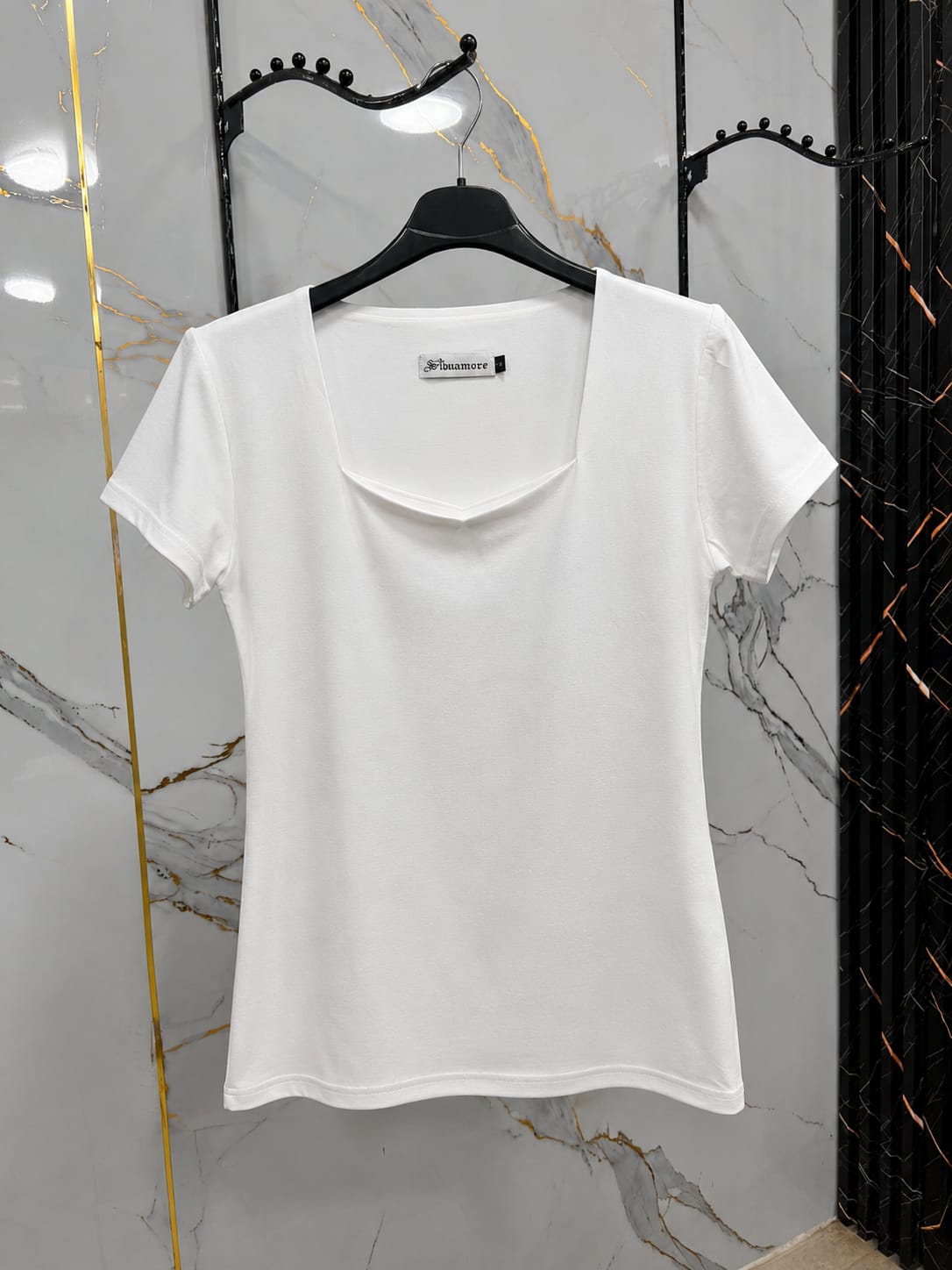 Basic Half Sleeve Sweetheart Neck Top