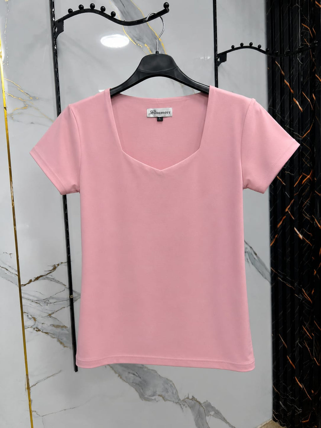 Basic Half Sleeve Sweetheart Neck Top
