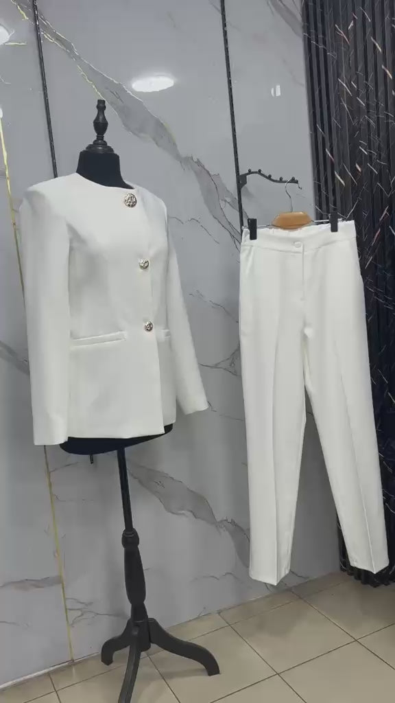 Collarless Blazer & Pants Set