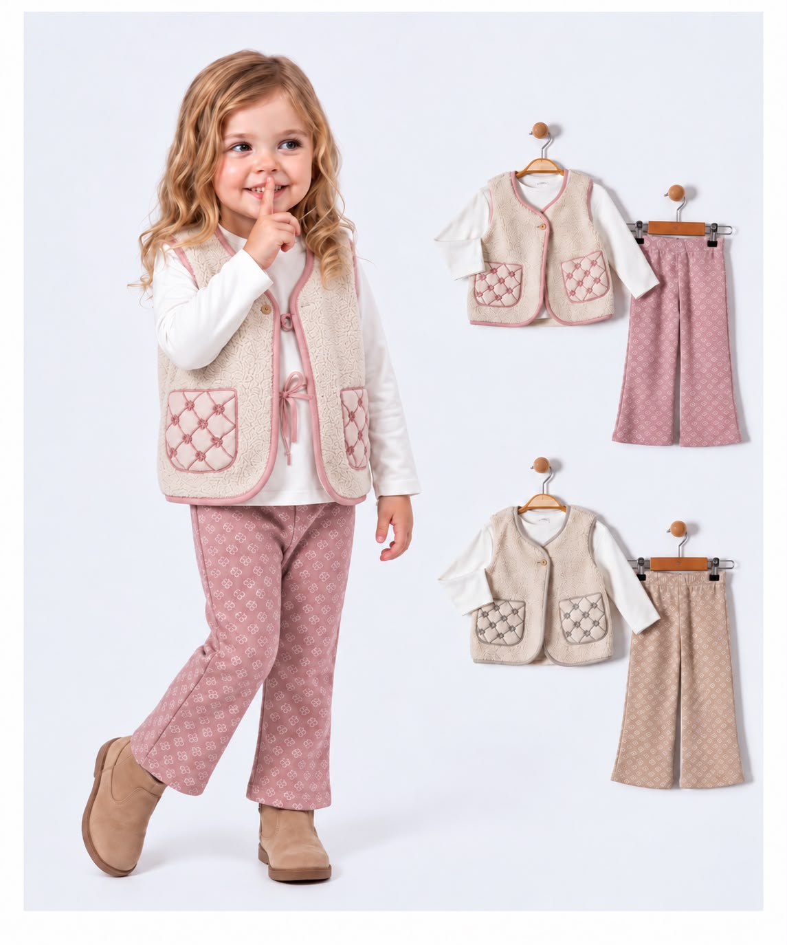 Girls Quilted Vest 3-Piece Set